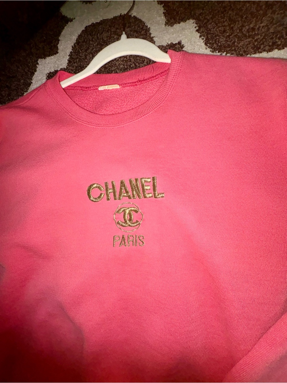 CHANEL Pink Crewneck Sweater with Gold Logo